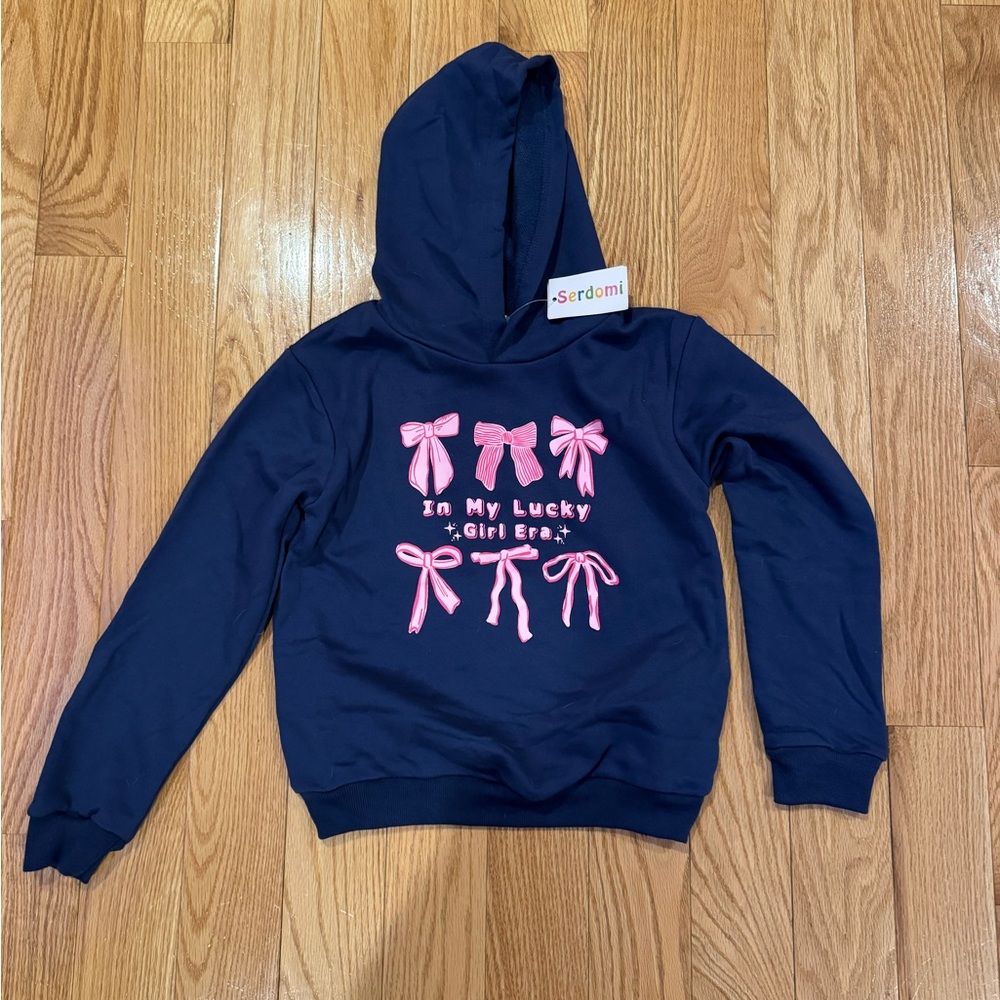 Pink and Blue Graphic Bow Hoodie